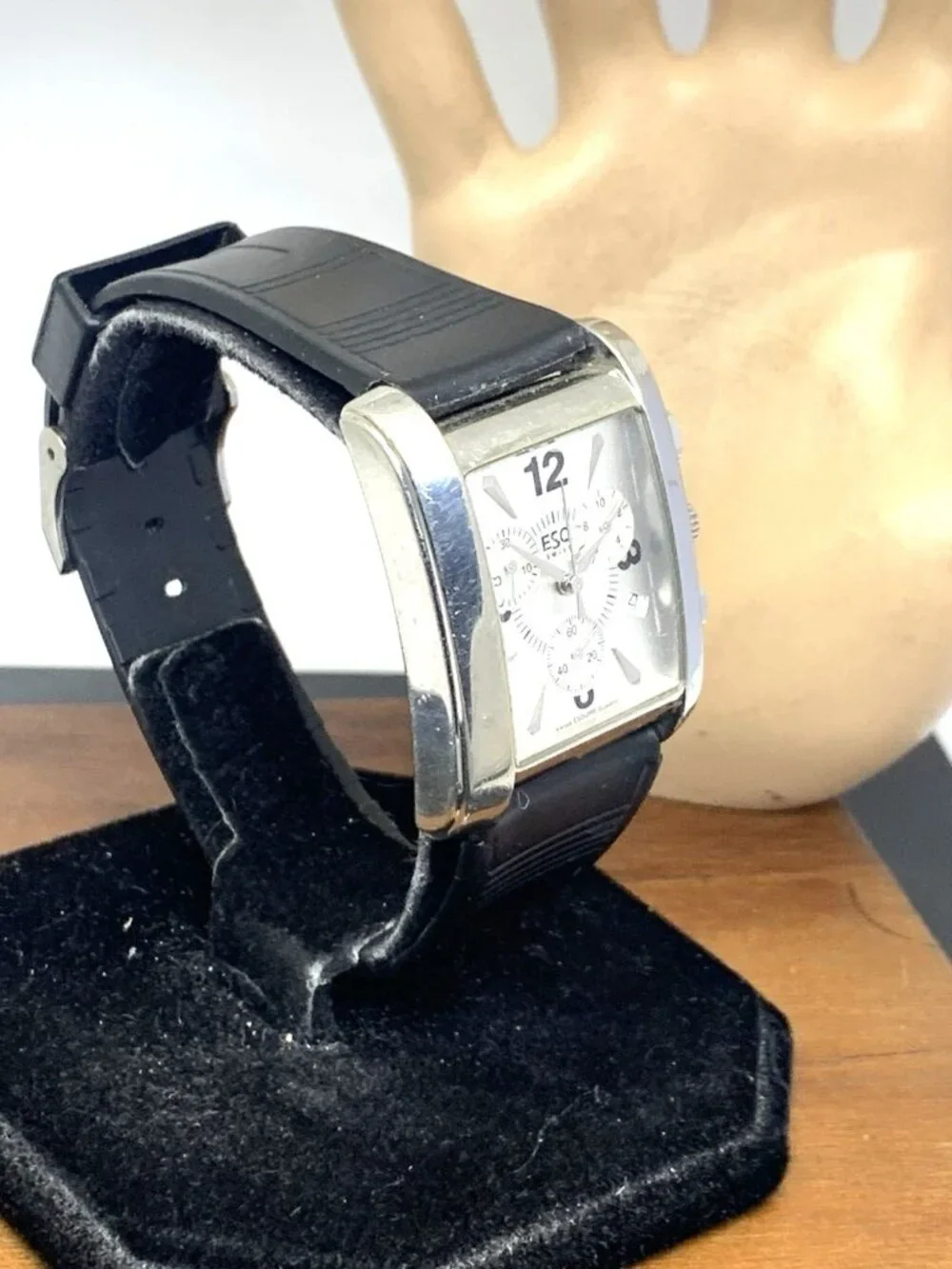 ESQ by Movado Men's Watch Swiss Chronograph Silver Dial Black Rubber Strap 30mm